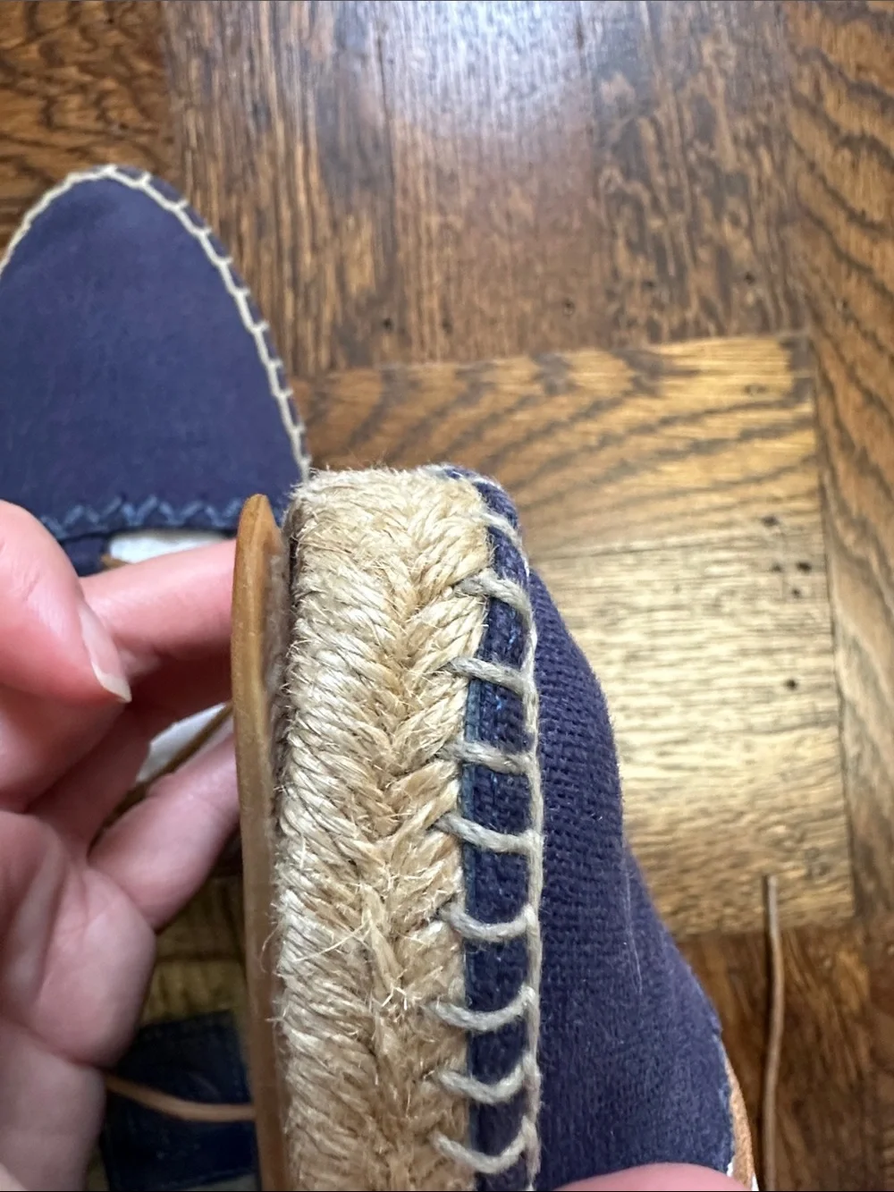 Tory Burch Navy Canvas Lace-Up Espadrille Flats with Tan Laces